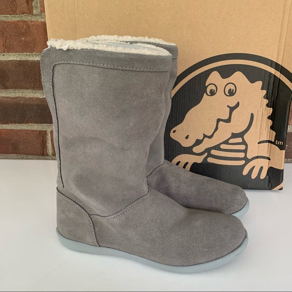 Crocs Adela foldover fuzz grey suede mid calf boots Women’s US 5 M
